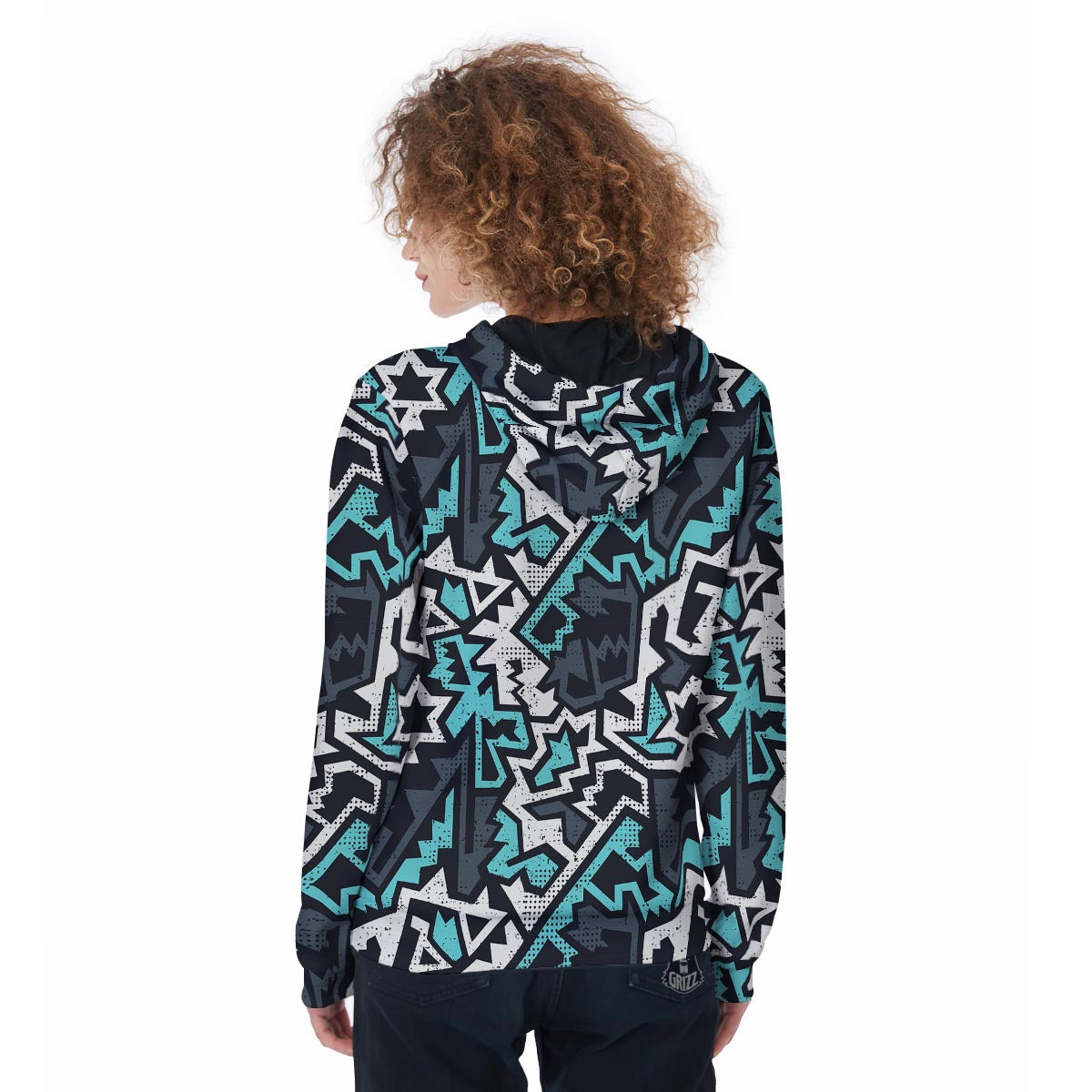 Graffiti Geometric Print Women's Zip Up Hoodie-grizzshop