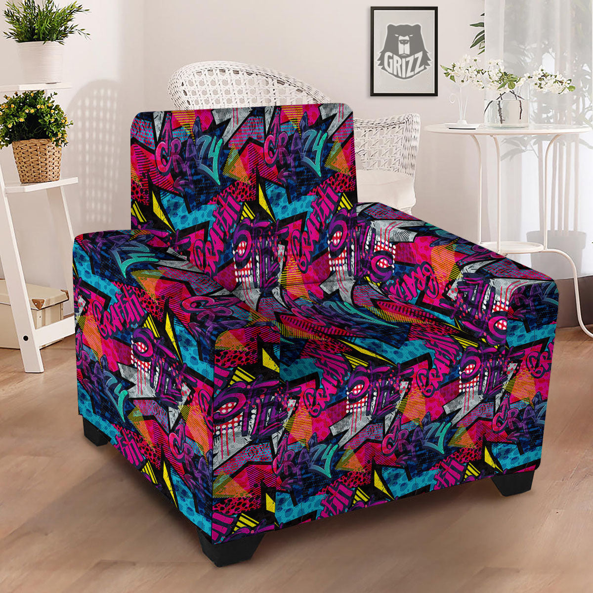 Graffiti Grunge Print Pattern Armchair Slipcover-grizzshop