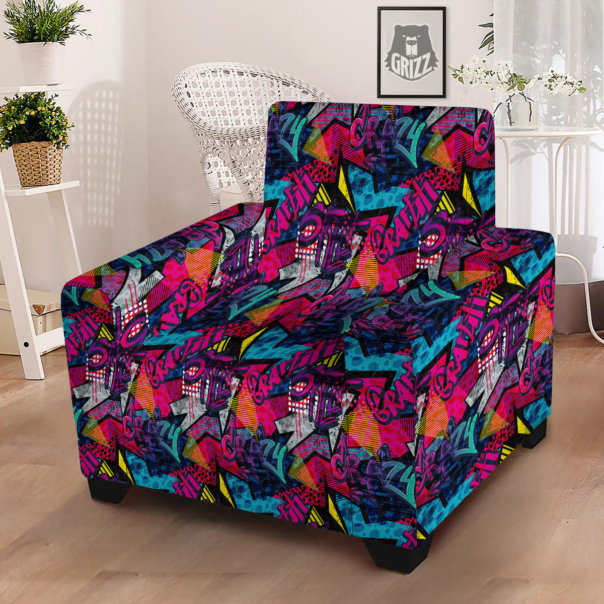 Graffiti Grunge Print Pattern Armchair Slipcover-grizzshop