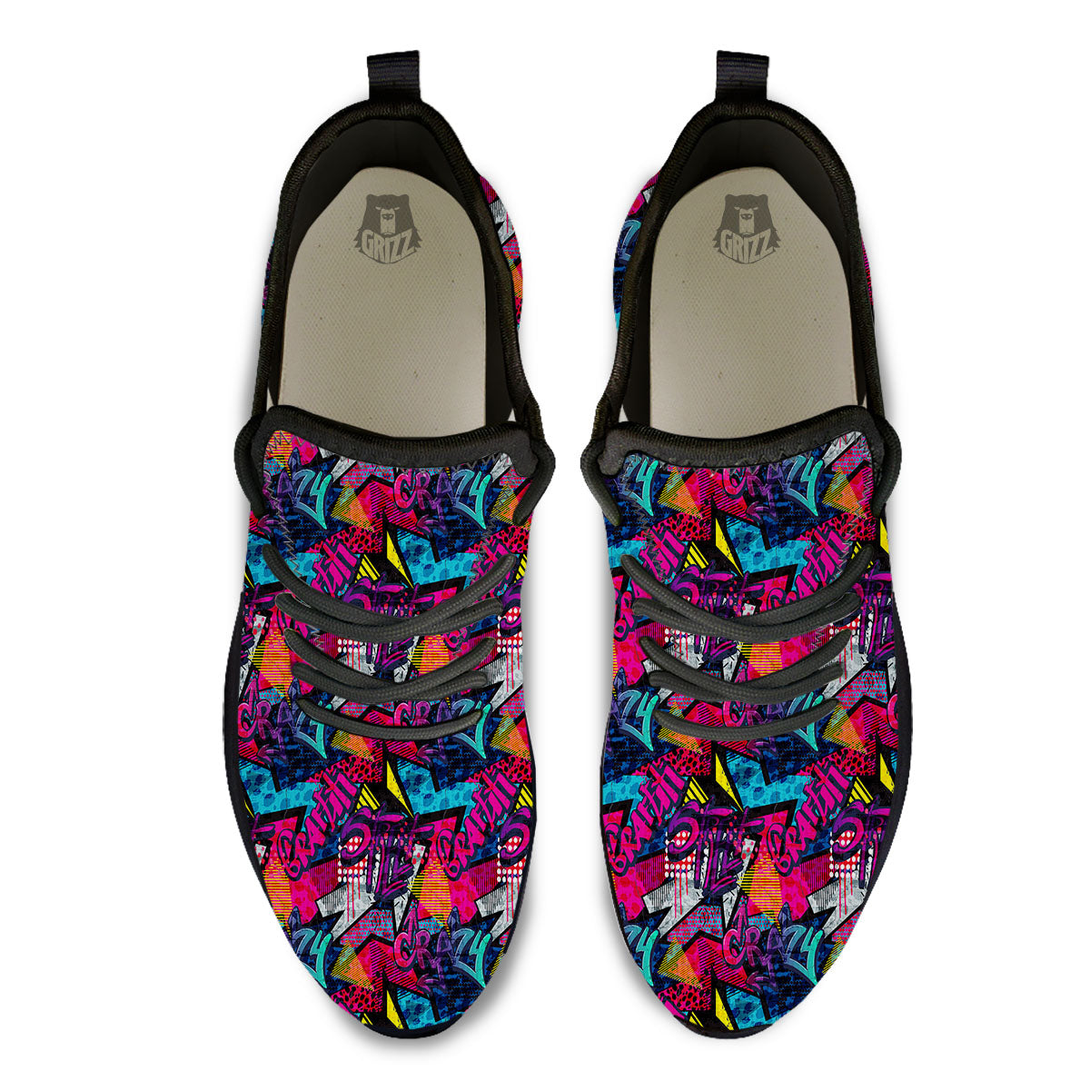 Graffiti Grunge Print Pattern Black Athletic Shoes-grizzshop