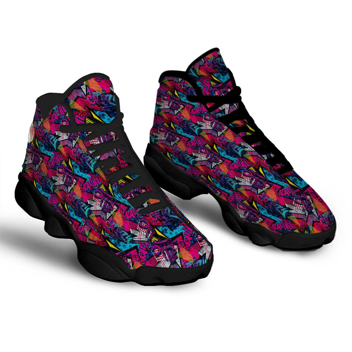 Graffiti Grunge Print Pattern Black Basketball Shoes-grizzshop