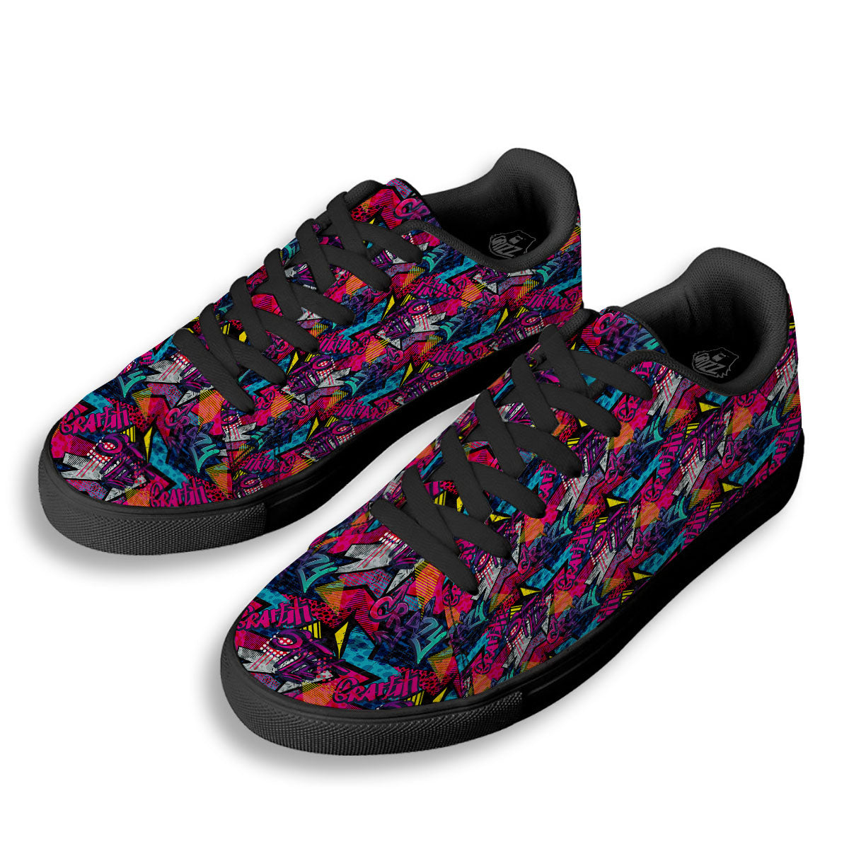 Graffiti Grunge Print Pattern Black Low Top Sneakers-grizzshop