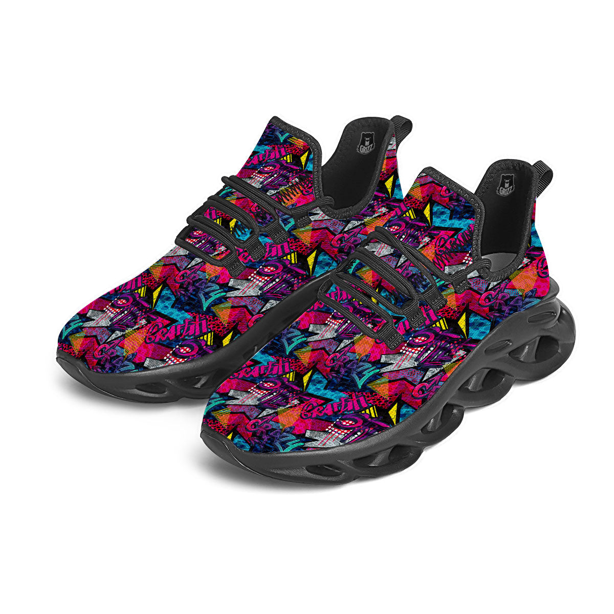 Graffiti Grunge Print Pattern Black Running Shoes-grizzshop