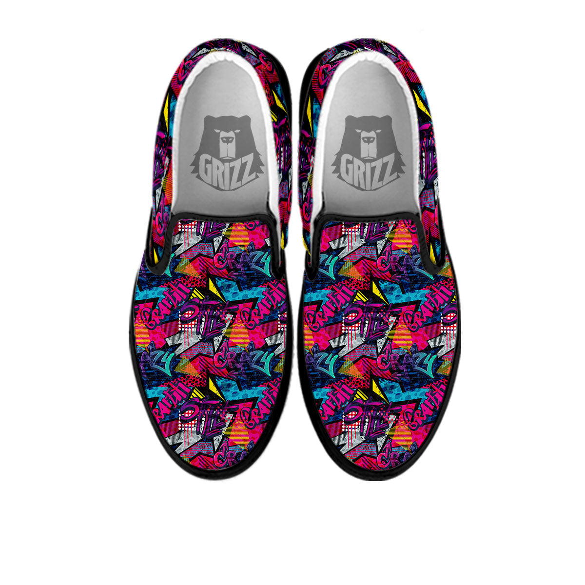 Graffiti Grunge Print Pattern Black Slip On Shoes-grizzshop