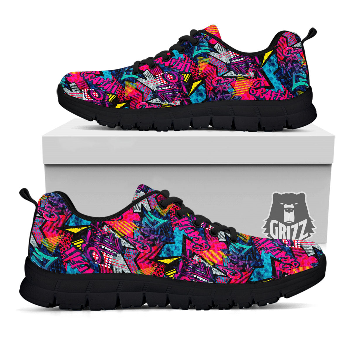 Graffiti Grunge Print Pattern Black Sneaker-grizzshop