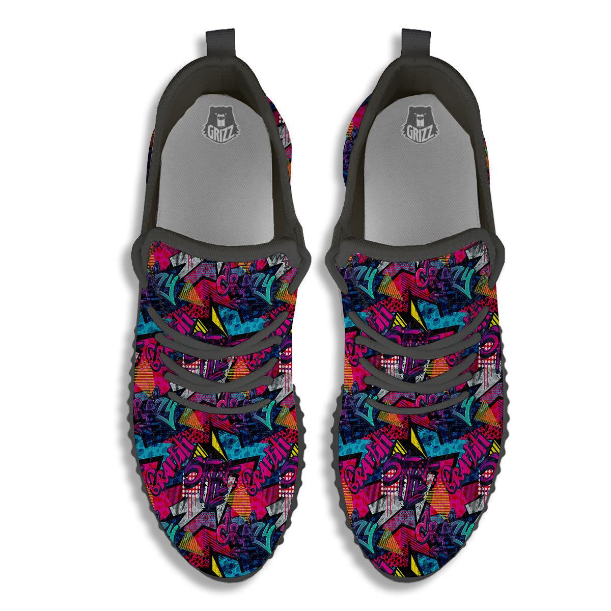 Graffiti Grunge Print Pattern Black Walking Shoes-grizzshop