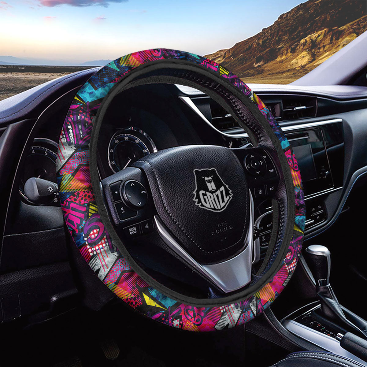 Graffiti Grunge Print Pattern Car Steering Wheel Cover-grizzshop