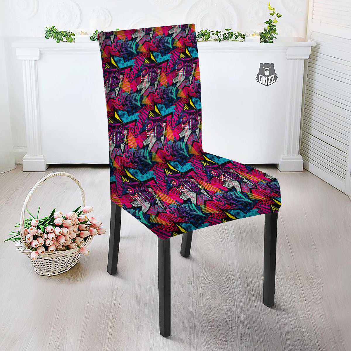 Graffiti Grunge Print Pattern Dining Chair Slipcover-grizzshop