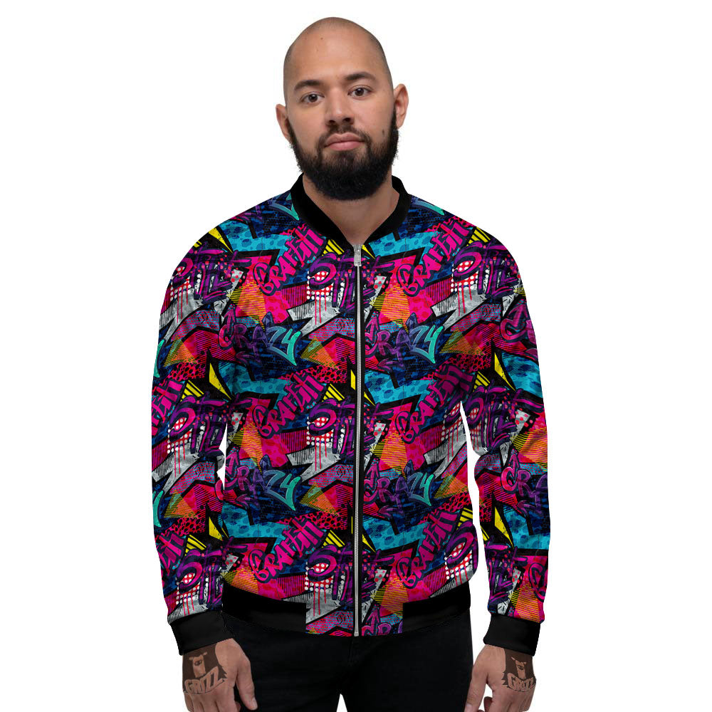 Graffiti Grunge Print Pattern Men's Bomber Jacket-grizzshop