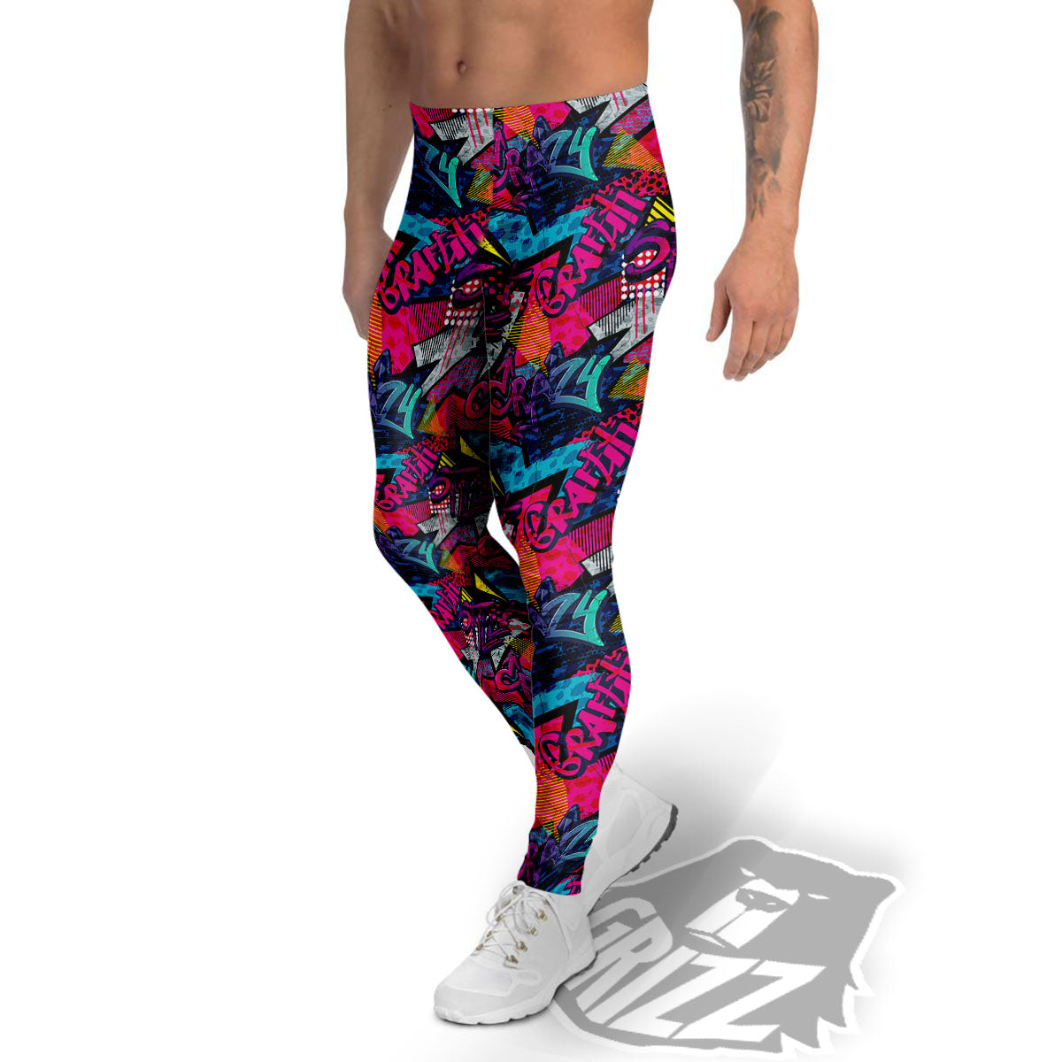 Graffiti Grunge Print Pattern Men's Leggings-grizzshop