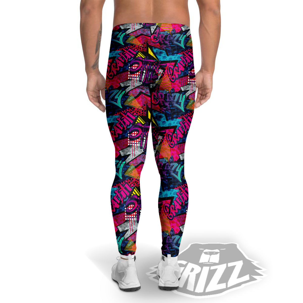 Graffiti Grunge Print Pattern Men's Leggings-grizzshop