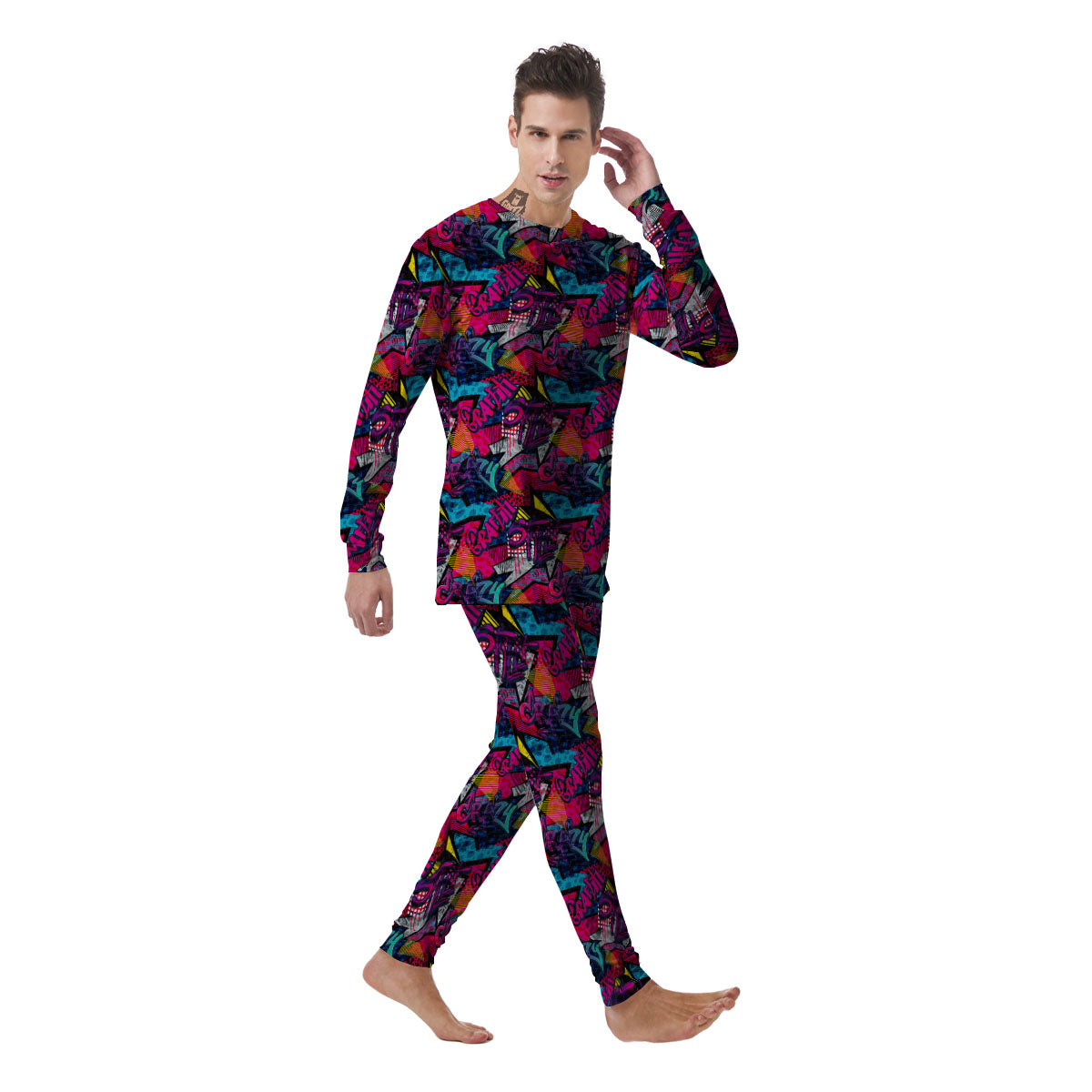 Graffiti Grunge Print Pattern Men's Pajamas-grizzshop