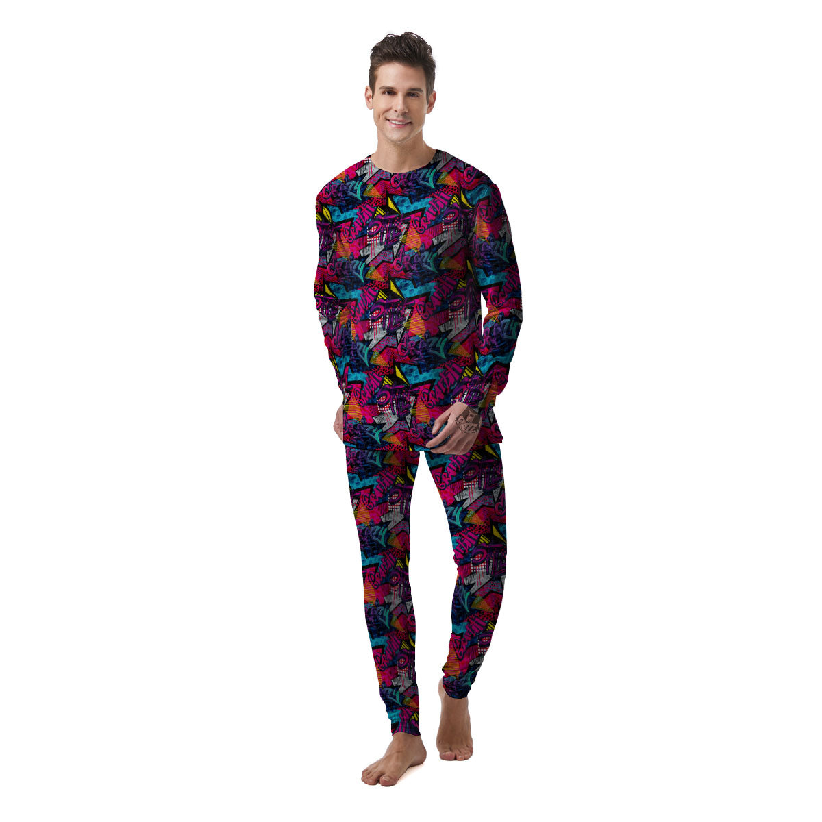 Graffiti Grunge Print Pattern Men's Pajamas-grizzshop