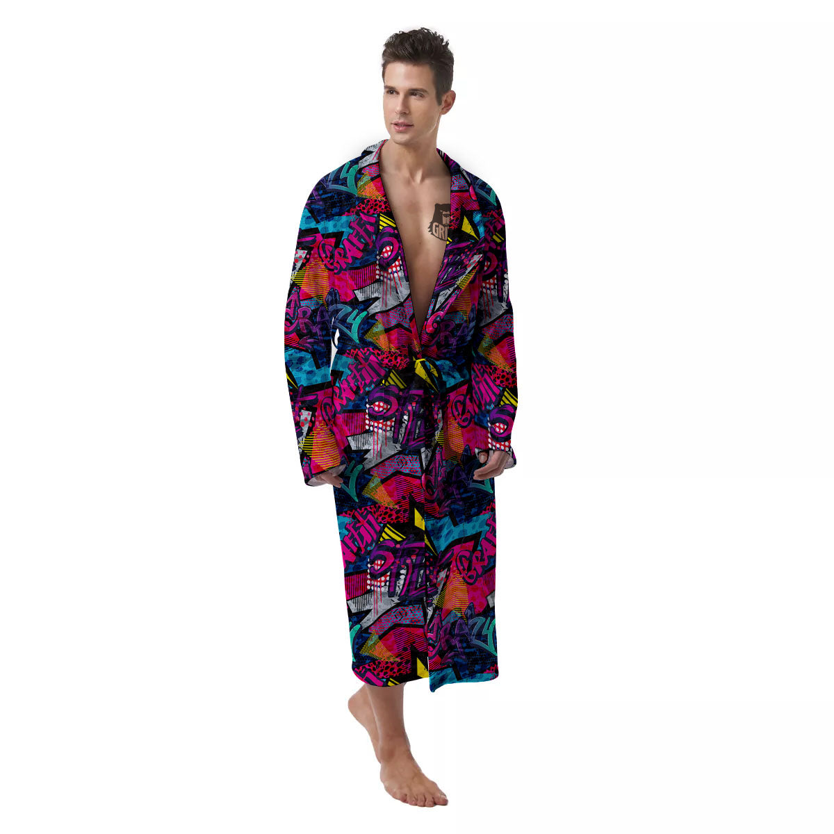 Graffiti Grunge Print Pattern Men's Robe-grizzshop