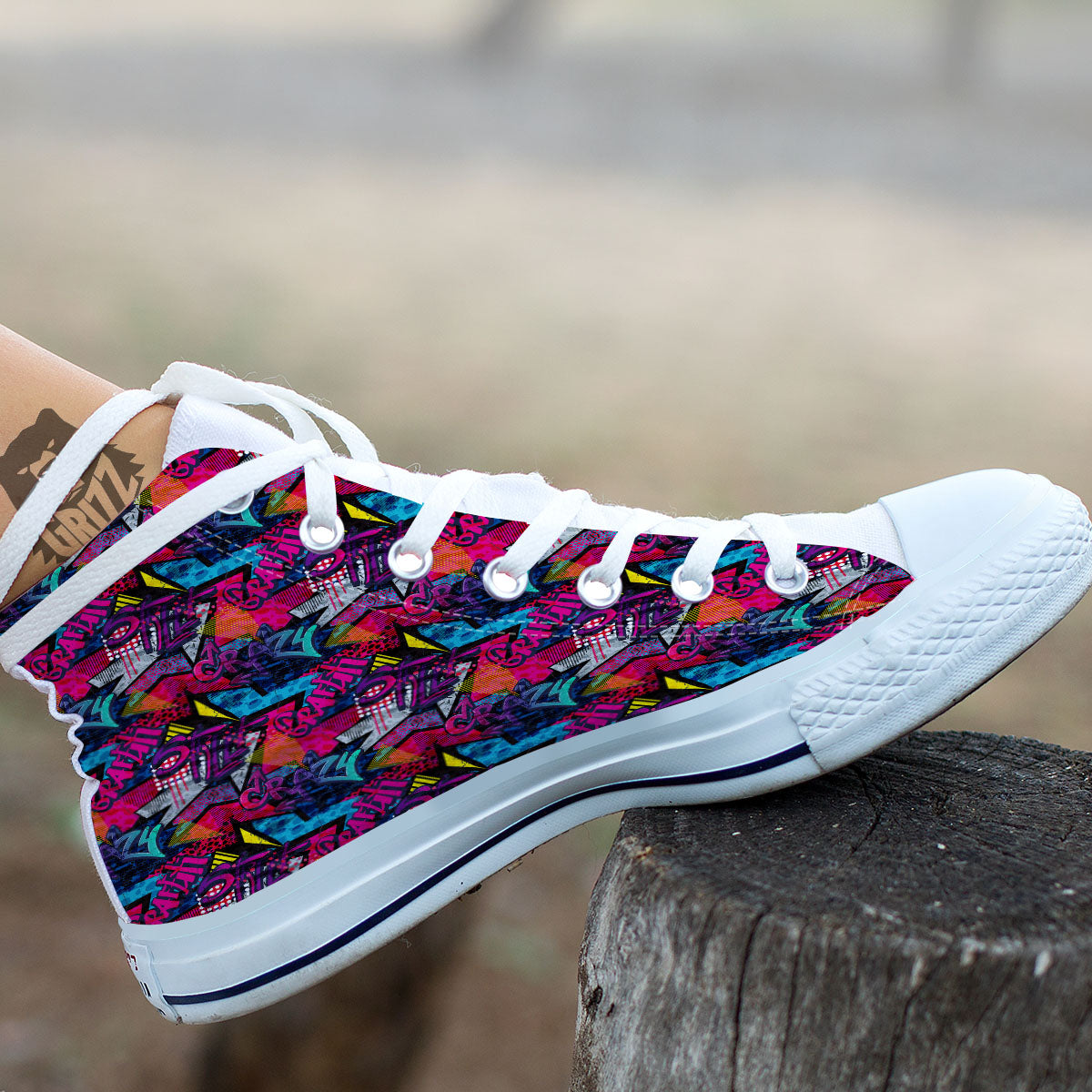 Graffiti Grunge Print Pattern White High Top Shoes-grizzshop