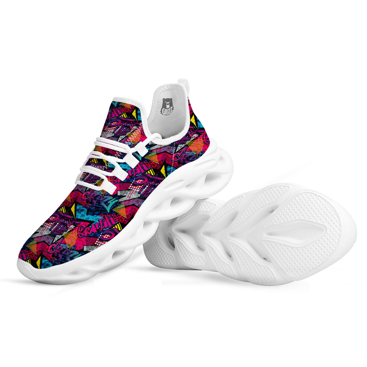 Graffiti Grunge Print Pattern White Running Shoes-grizzshop