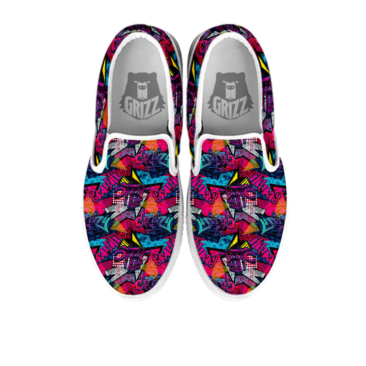 Graffiti Grunge Print Pattern White Slip On Shoes-grizzshop