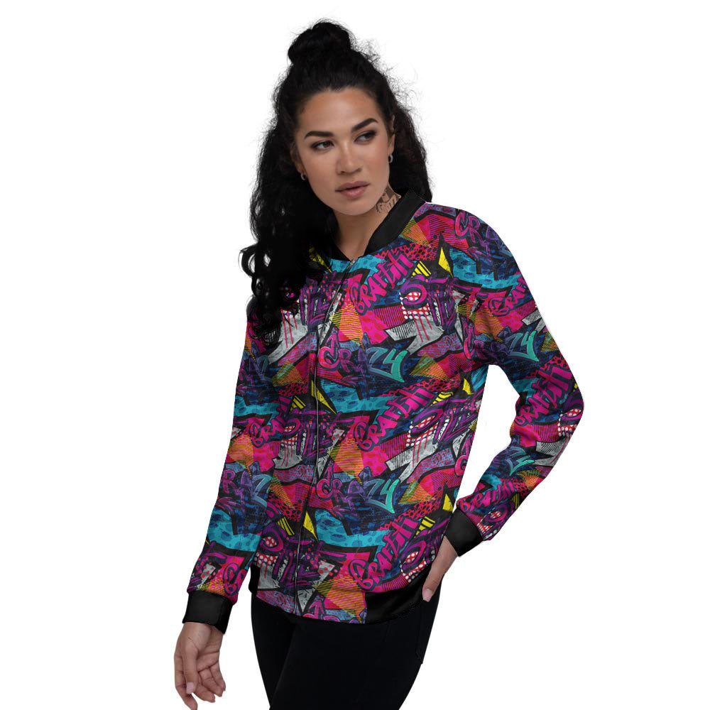 Graffiti Grunge Print Pattern Women's Bomber Jacket-grizzshop