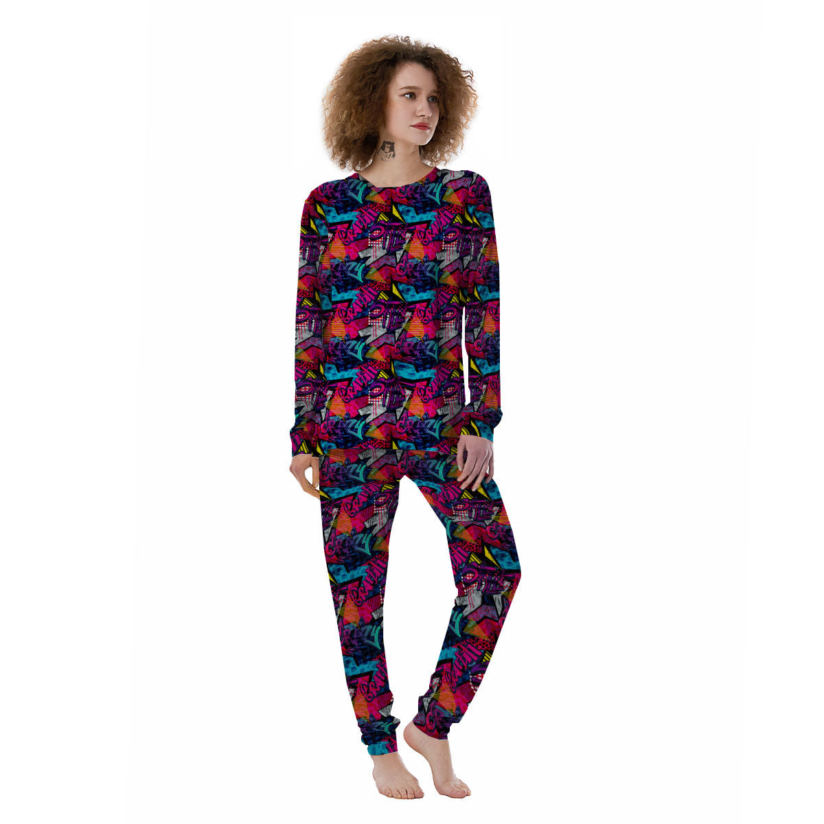 Graffiti Grunge Print Pattern Women's Pajamas-grizzshop