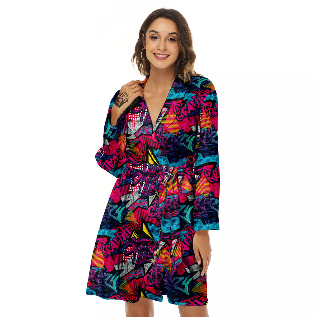 Graffiti Grunge Print Pattern Women's Robe-grizzshop