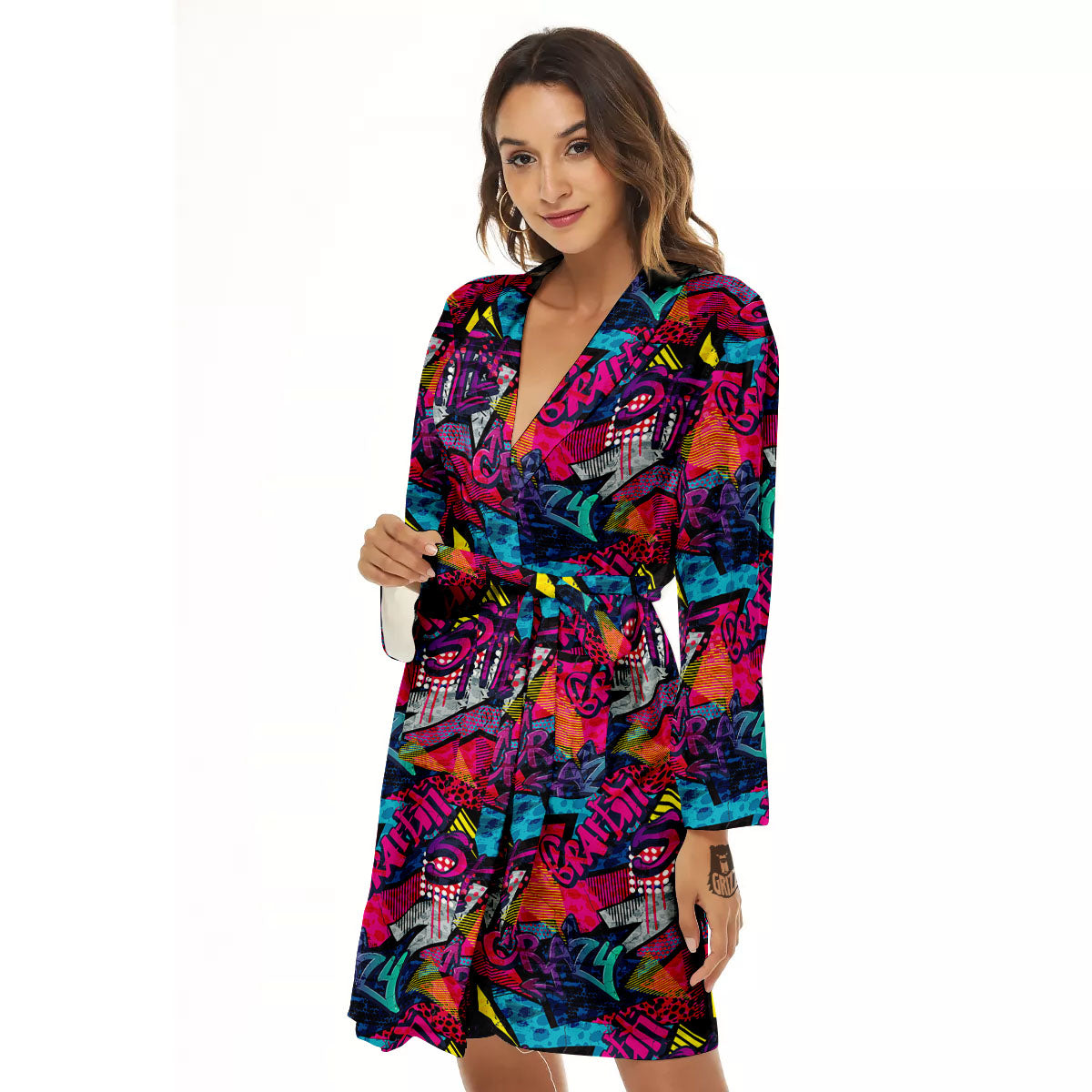 Graffiti Grunge Print Pattern Women's Robe-grizzshop