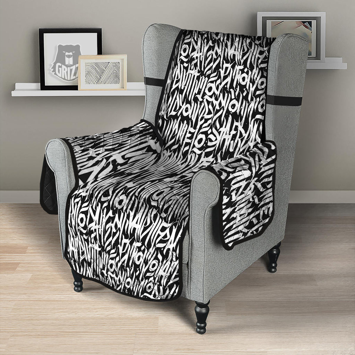 Graffiti Grunge White Text Abstract Print Armchair Protector-grizzshop