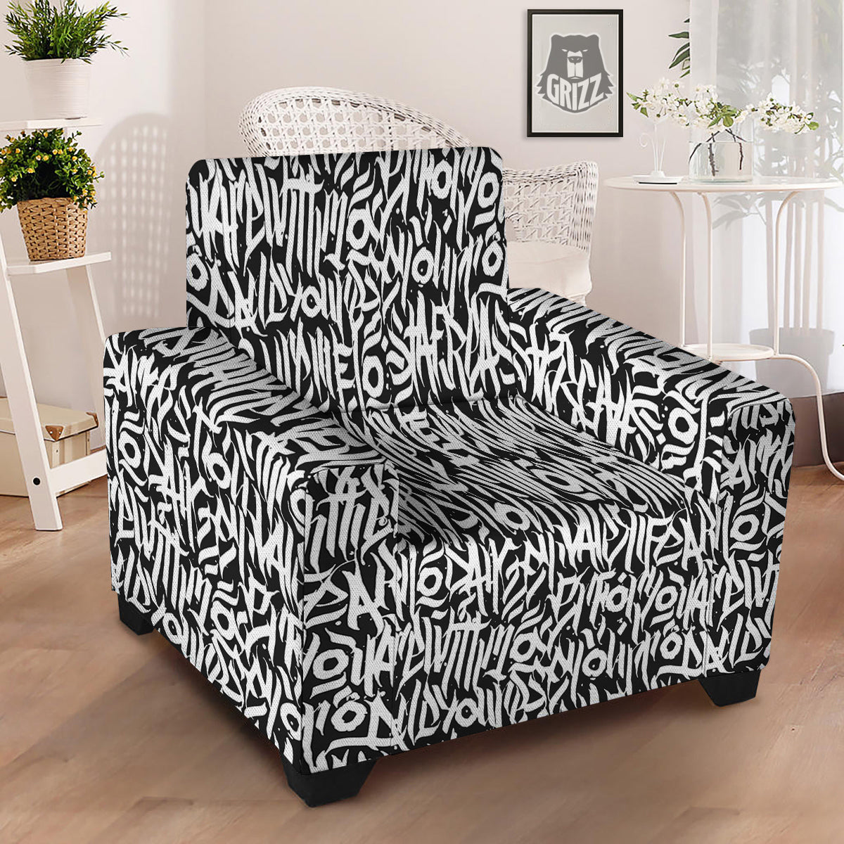 Graffiti Grunge White Text Abstract Print Armchair Slipcover-grizzshop