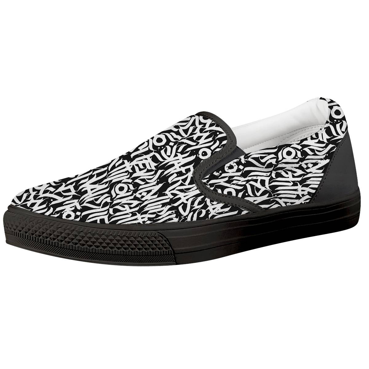 Graffiti Grunge White Text Abstract Print Black Slip On Shoes-grizzshop