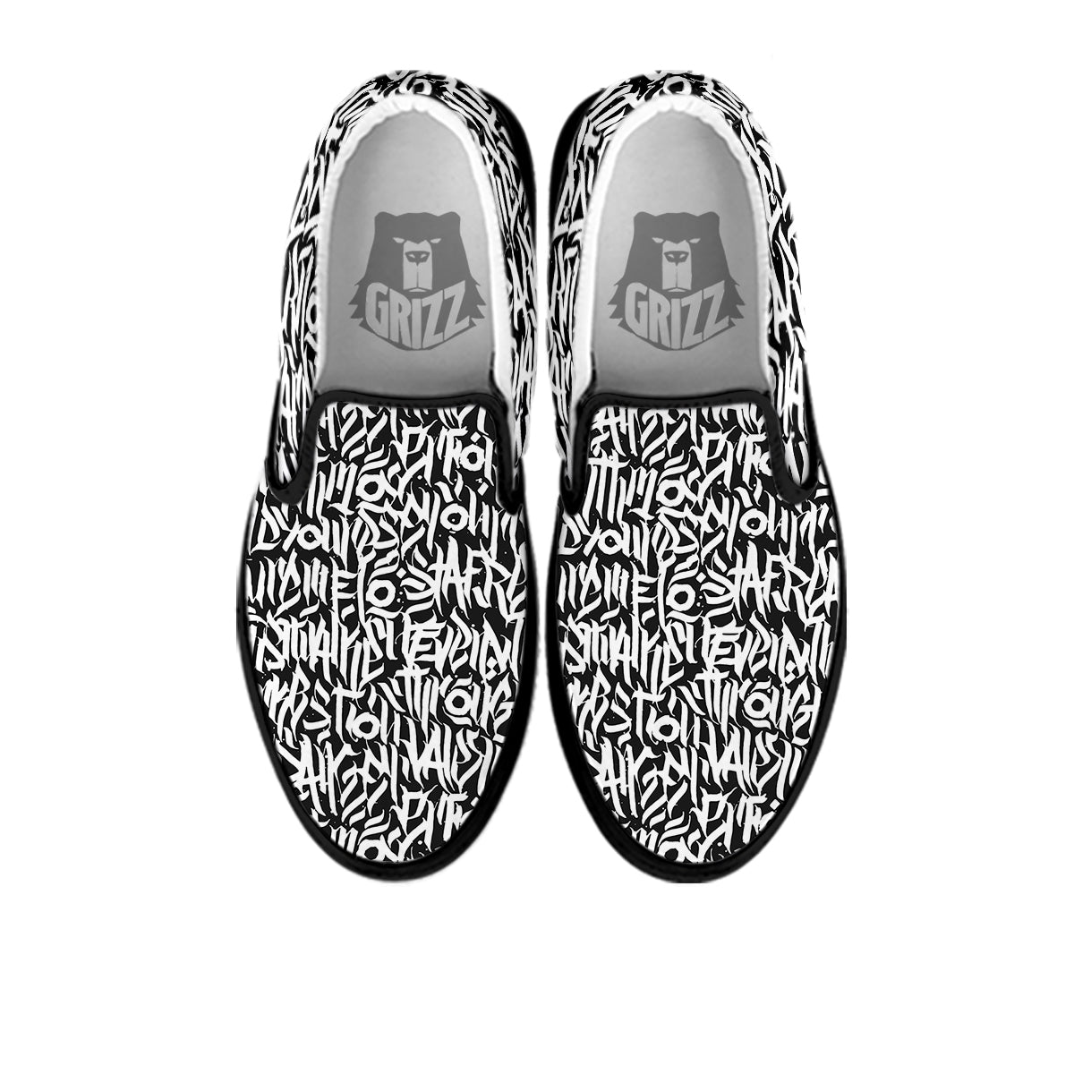 Graffiti Grunge White Text Abstract Print Black Slip On Shoes-grizzshop