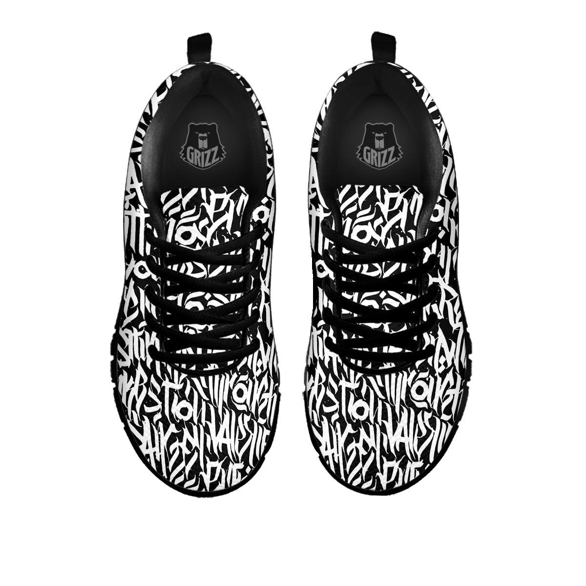 Graffiti Grunge White Text Abstract Print Black Sneaker-grizzshop