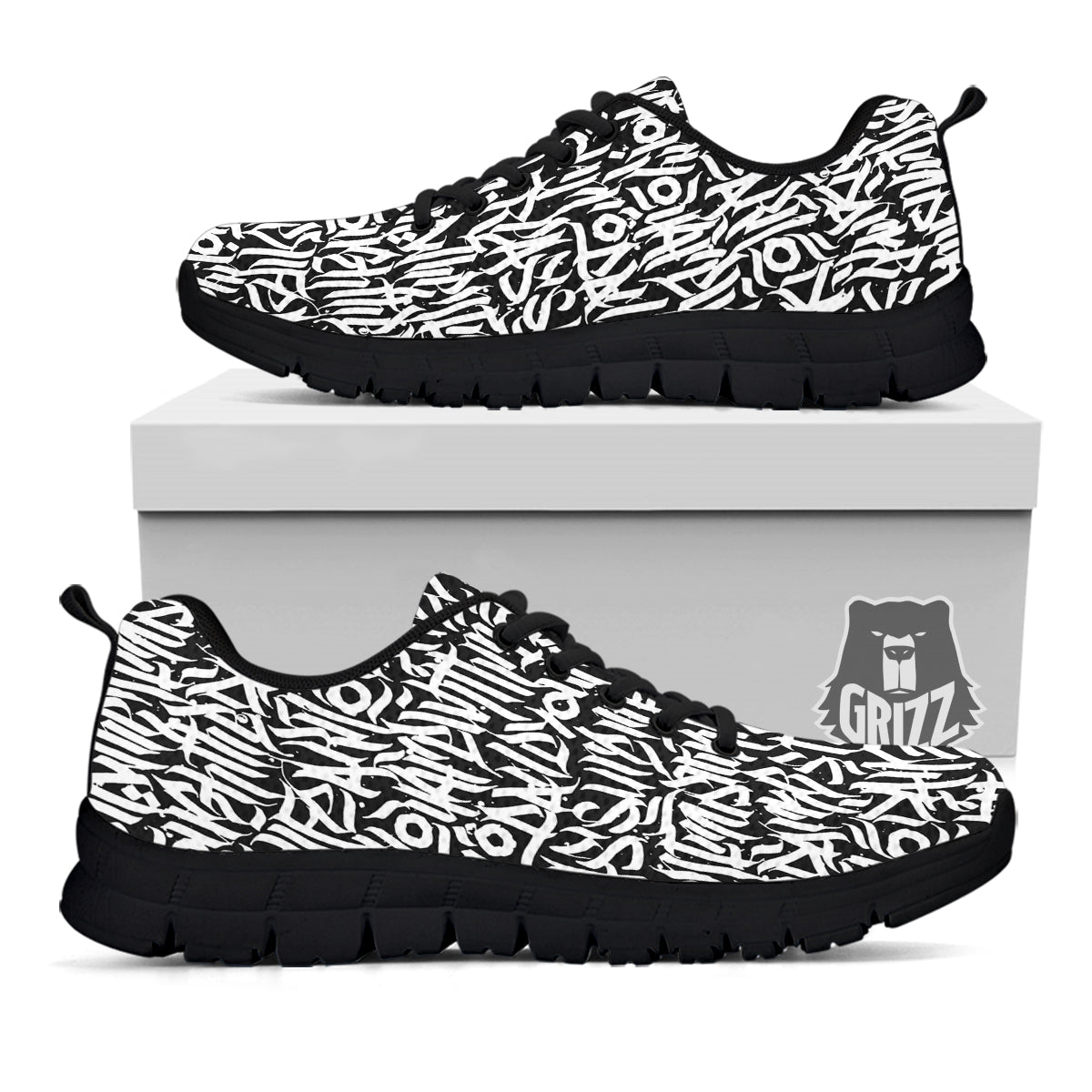 Graffiti Grunge White Text Abstract Print Black Sneaker-grizzshop