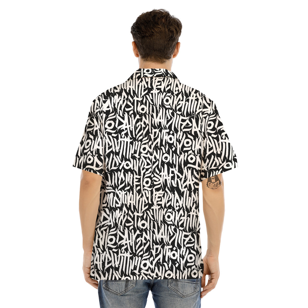 Graffiti Grunge White Text Abstract Print Men's Hawaiian Shirt-grizzshop