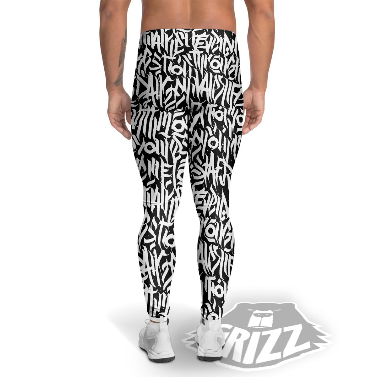 Graffiti Grunge White Text Abstract Print Men's Leggings-grizzshop