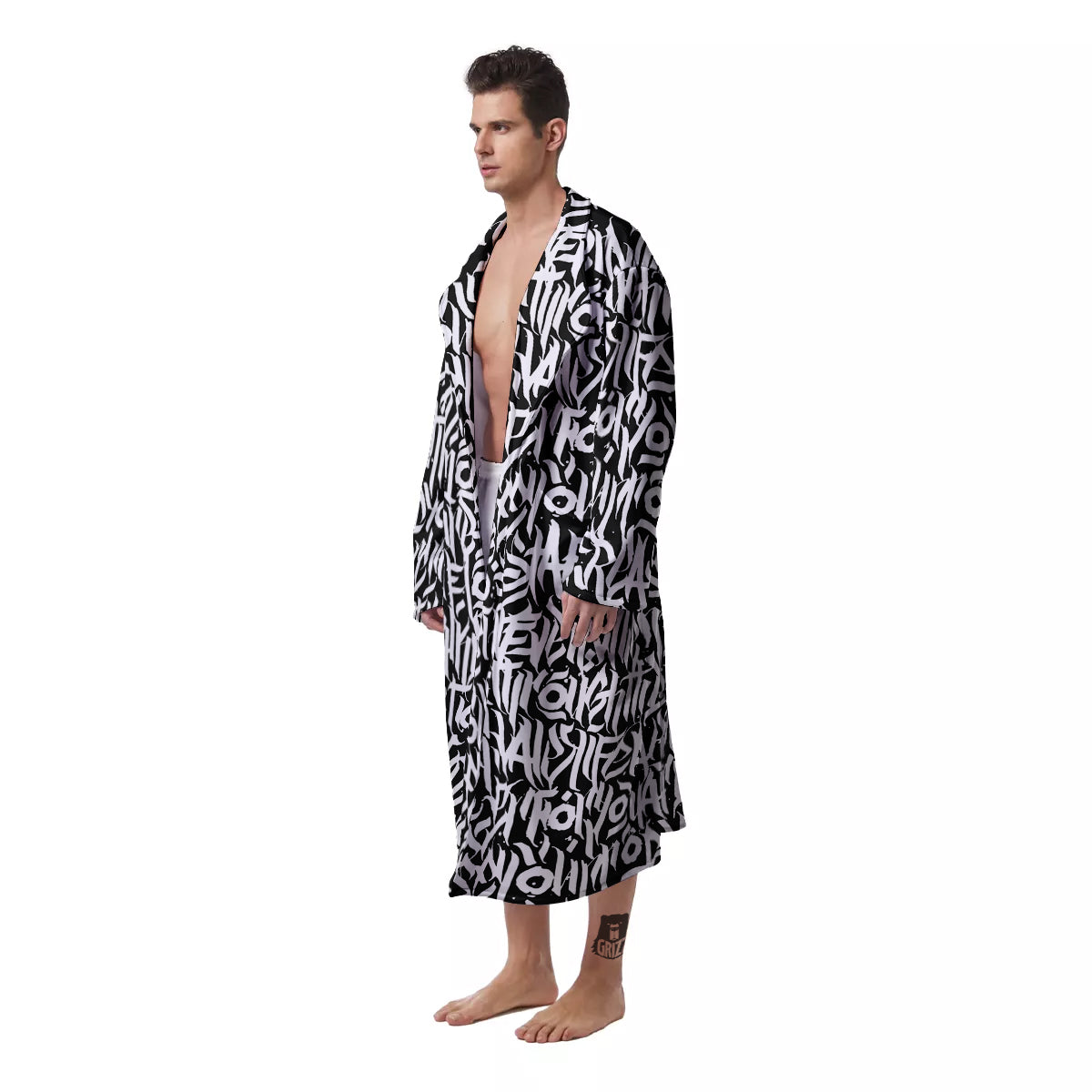 Graffiti Grunge White Text Abstract Print Men's Robe-grizzshop
