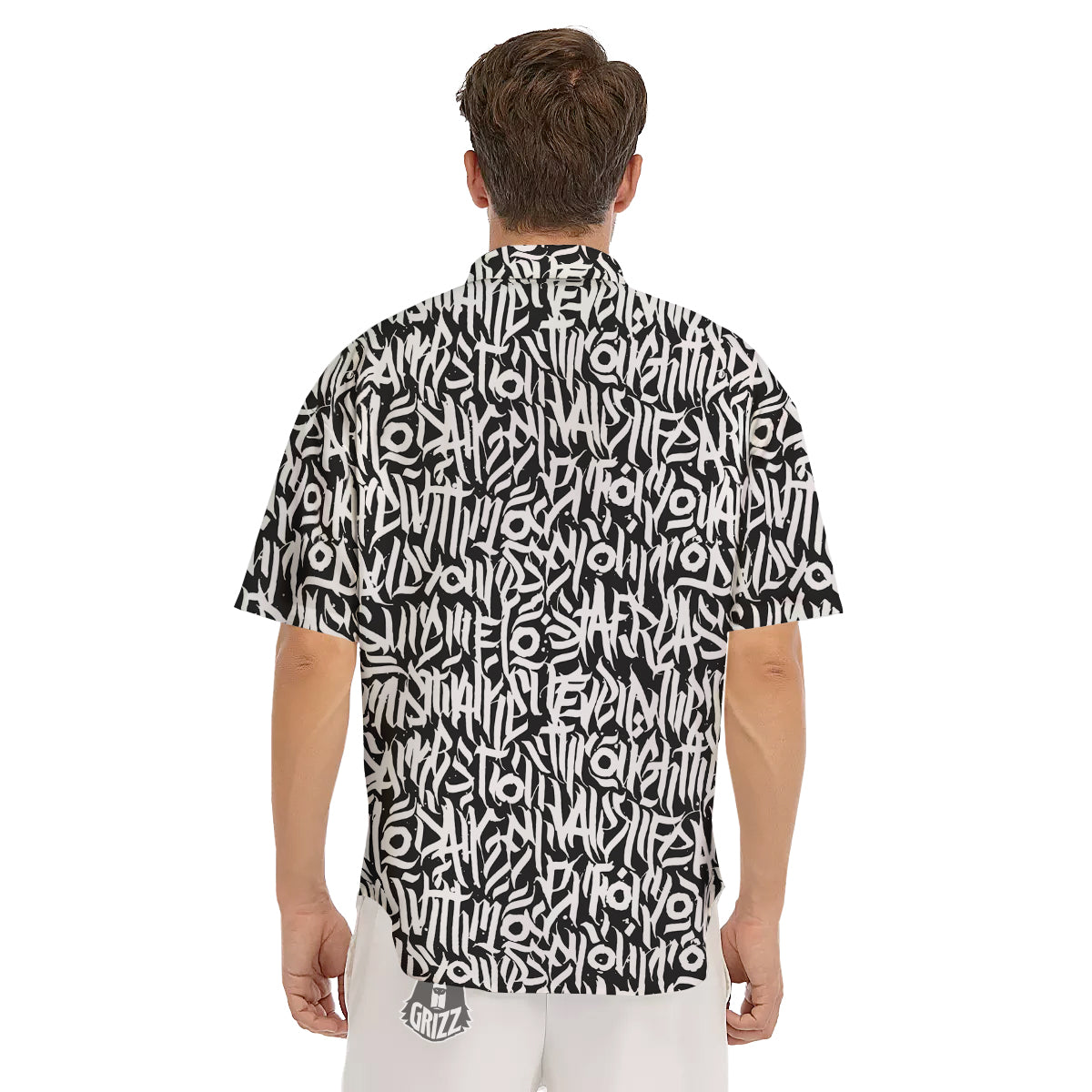 Graffiti Grunge White Text Abstract Print Men's Short Sleeve Shirts-grizzshop