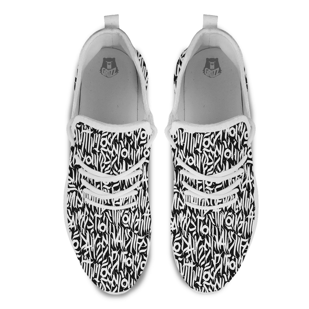 Graffiti Grunge White Text Abstract Print White Athletic Shoes-grizzshop