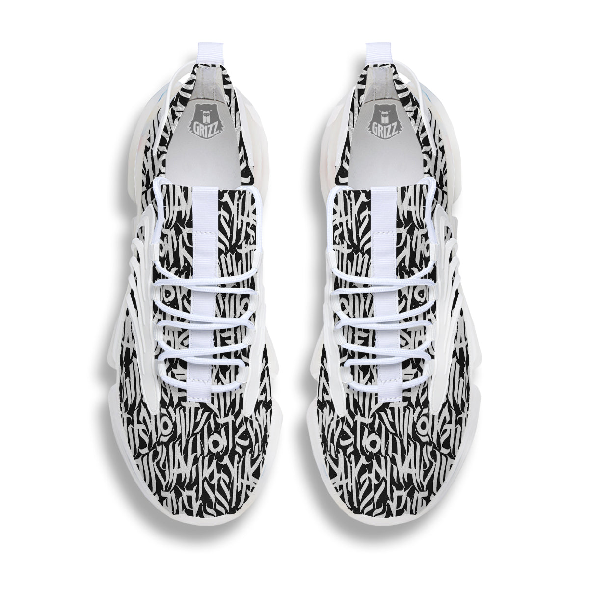 Graffiti Grunge White Text Abstract Print White Gym Shoes-grizzshop