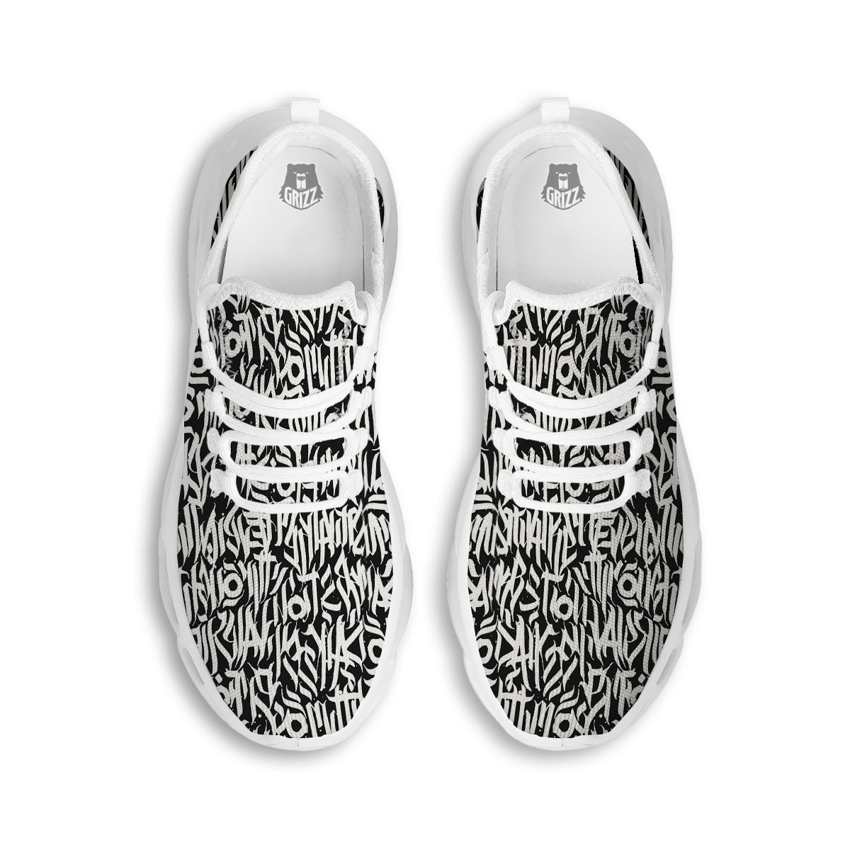 Graffiti Grunge White Text Abstract Print White Running Shoes-grizzshop