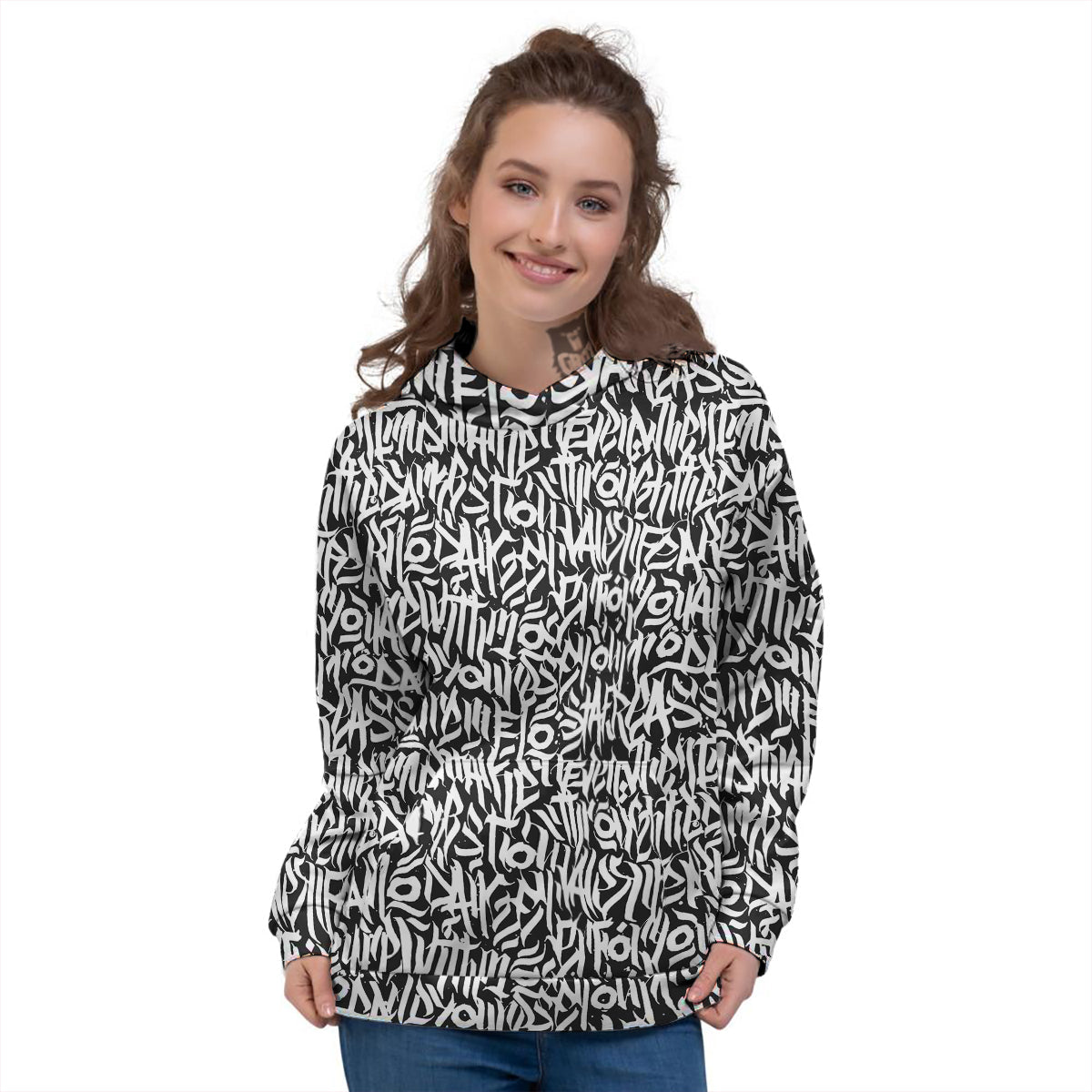 Graffiti Grunge White Text Abstract Print Women's Hoodie-grizzshop