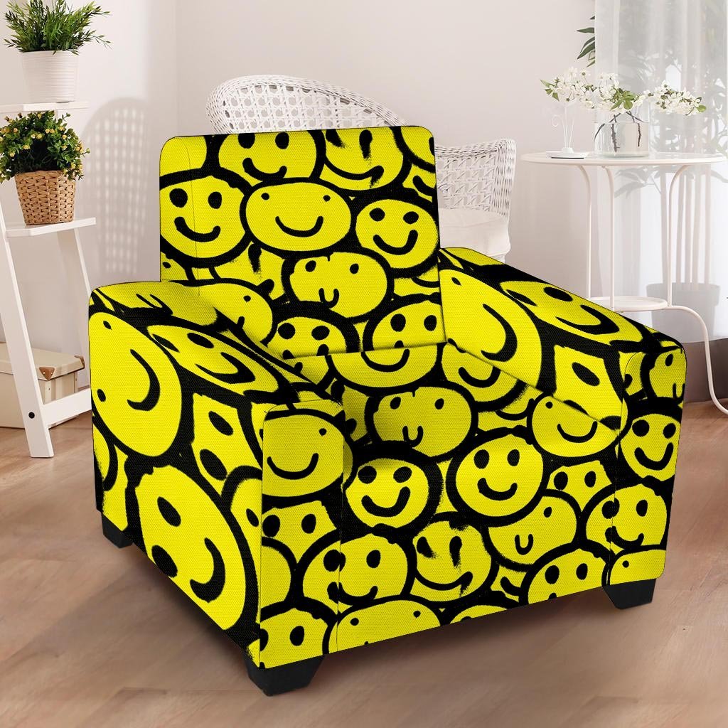 Graffiti Happy Emoji Print Armchair Cover-grizzshop