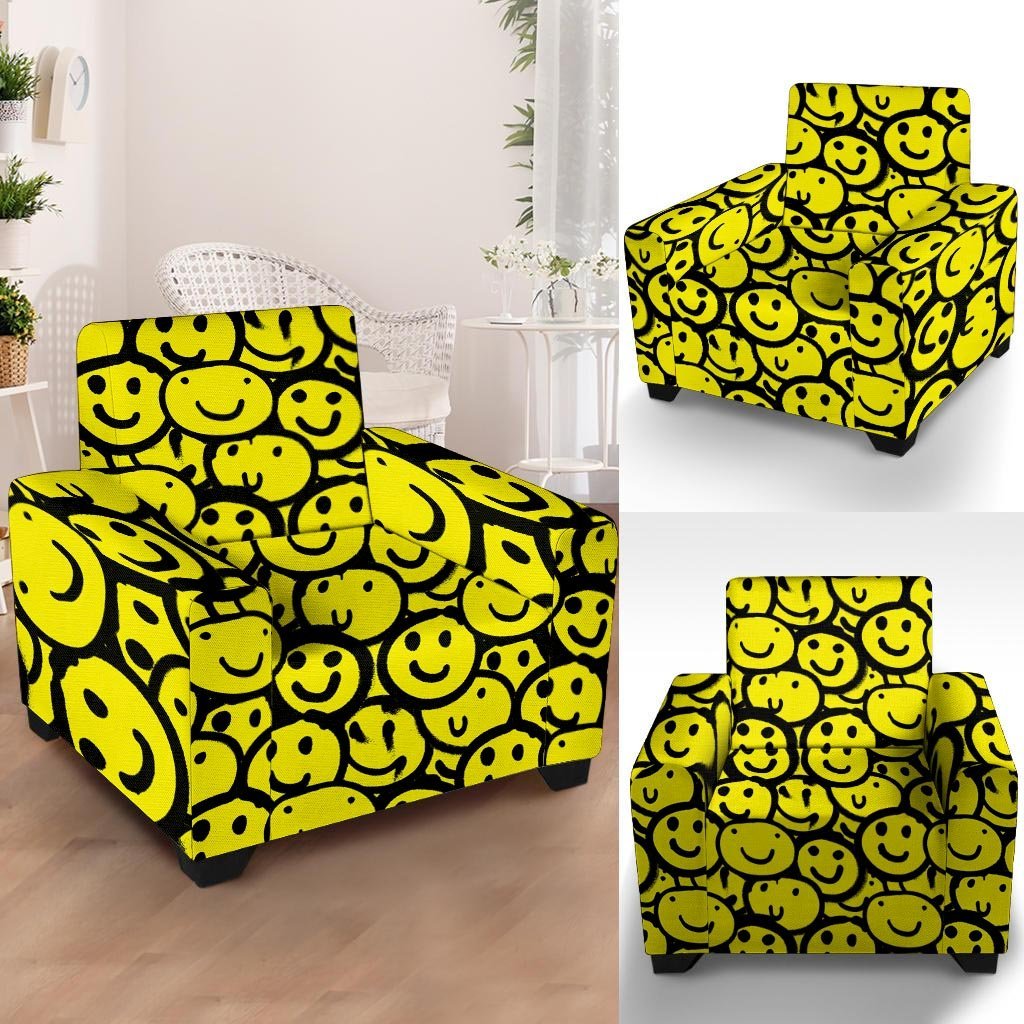 Graffiti Happy Emoji Print Armchair Cover-grizzshop