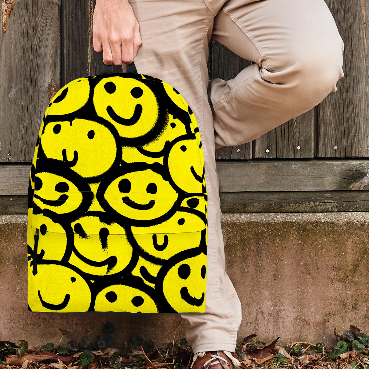 Graffiti Happy Emoji Print Backpack-grizzshop