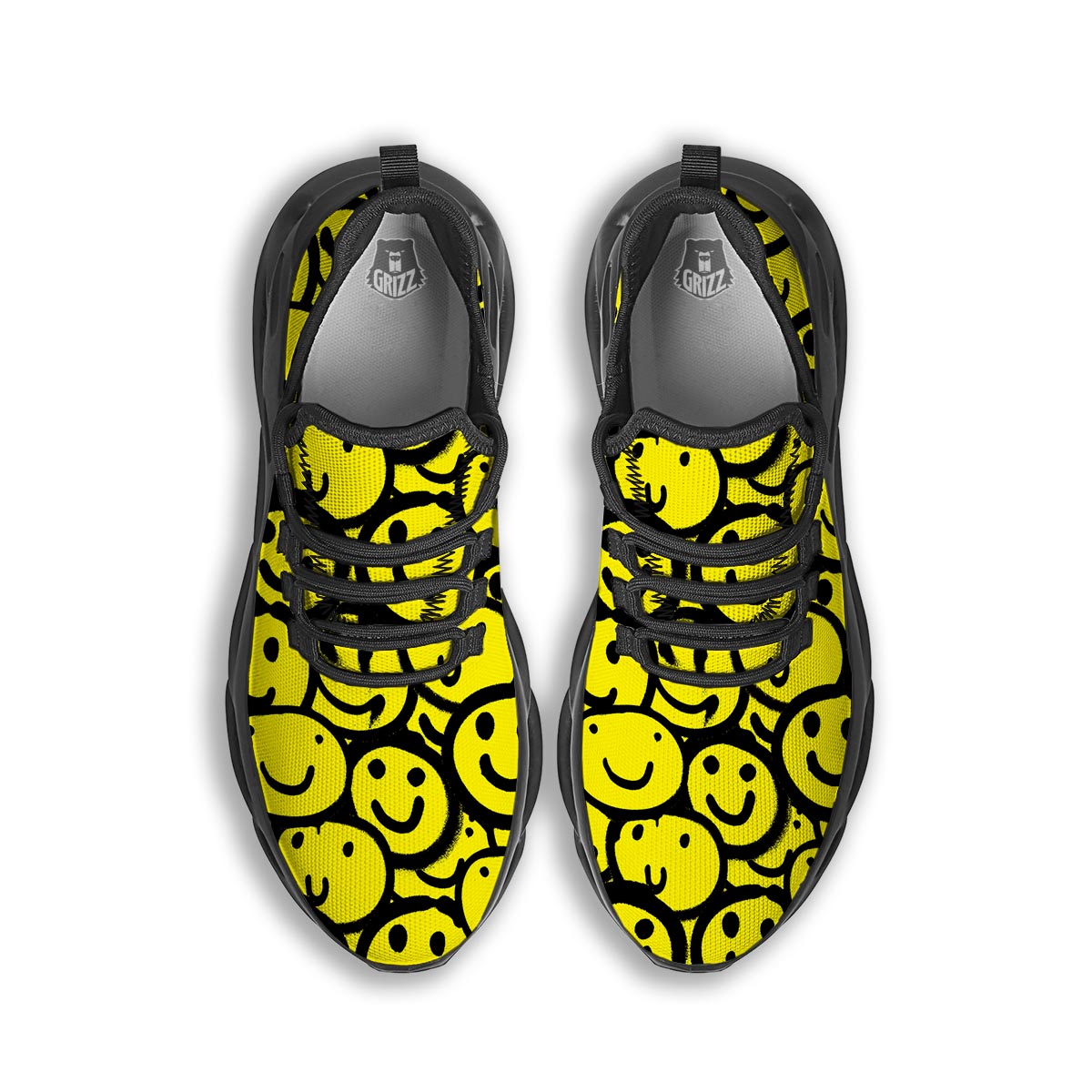 Graffiti Happy Emoji Print Black Running Shoes-grizzshop