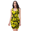 Graffiti Happy Emoji Print Bodycon Dress-grizzshop