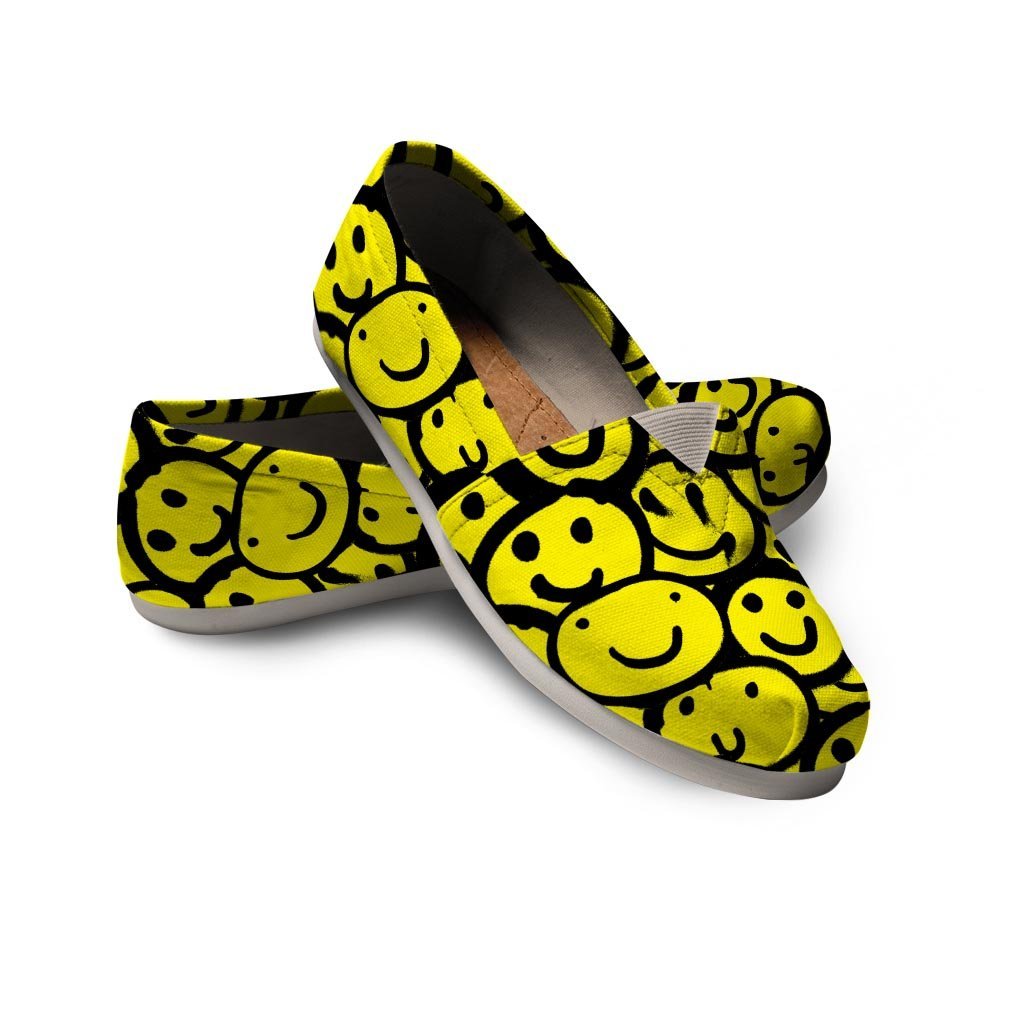 Graffiti Happy Emoji Print Canvas Shoes-grizzshop