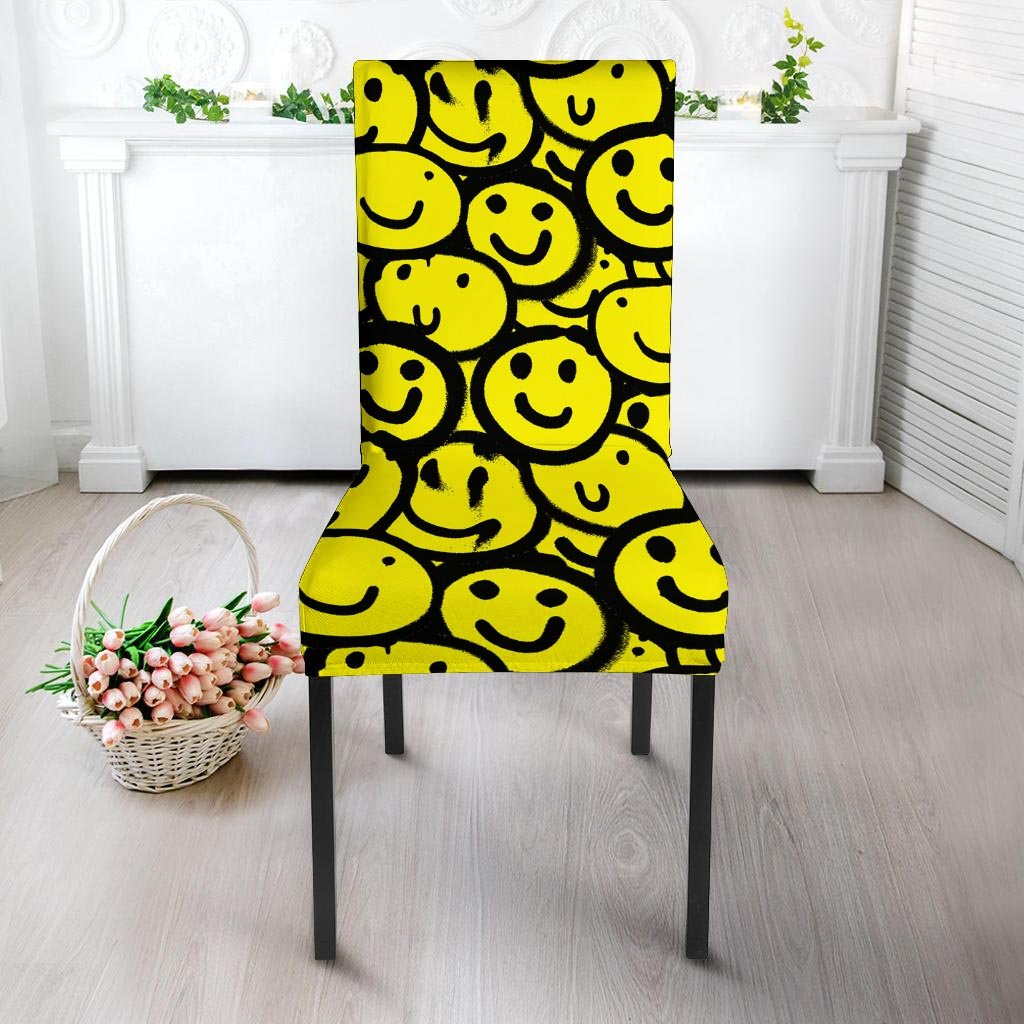 Graffiti Happy Emoji Print Chair Cover-grizzshop