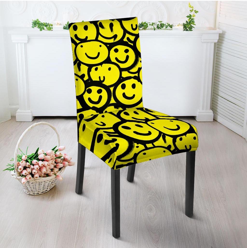 Graffiti Happy Emoji Print Chair Cover-grizzshop