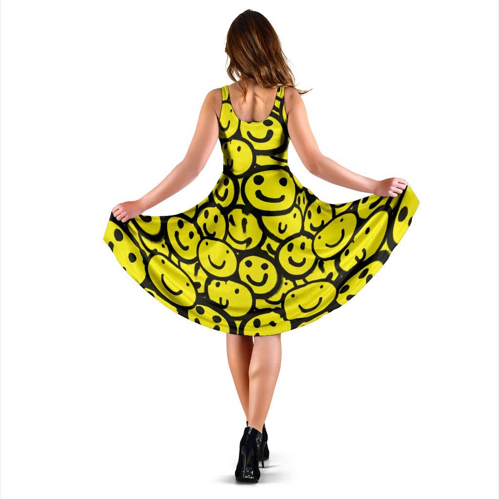 Graffiti Happy Emoji Print Dress-grizzshop