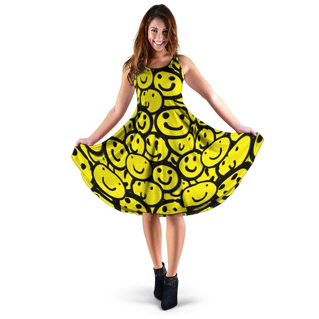 Graffiti Happy Emoji Print Dress-grizzshop