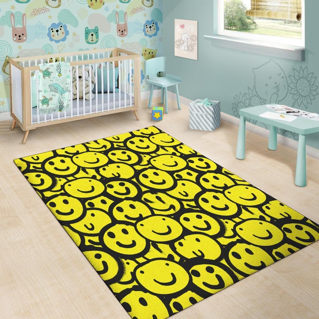 Graffiti Happy Emoji Print Floor Mat-grizzshop